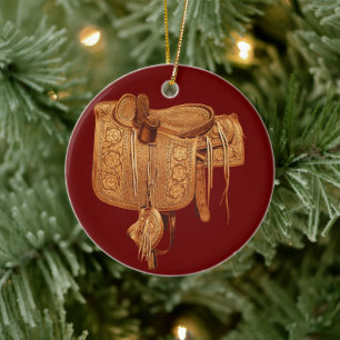 Westlich, Vintage, Sattel, Land, Weihnachten Keramik Ornament