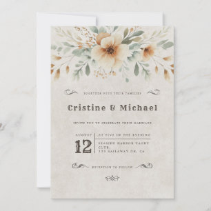 Westliche Aquarell-Blumen-Hochzeit Einladung