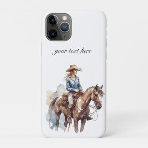 Westliche Aquarell-Braunhaar-Cowgirl, individuell Case-Mate iPhone Hülle