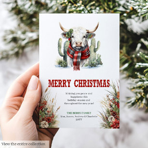Westliche Aquarell-Hochlandkuh-Weihnachten Feiertagskarte