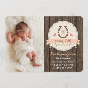 Westliche Babynamenskarte mit Korallenmonogramm un Ankündigung