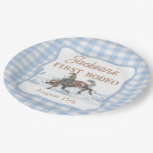 Westliche blaue Cowboy-Rodeo-Geburtstagspapierplat Pappteller (Schrägansicht)
