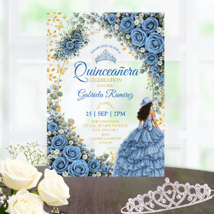 Westliche Blaue Rosen Goldenes Land Quinceañera Acryleinladungen