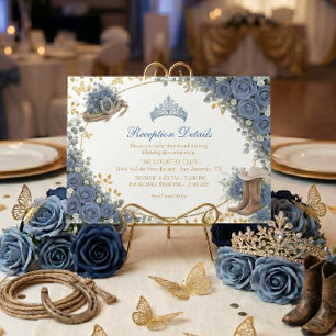 Westliche Blaue Rosen Goldenes Land Quinceañera Begleitkarte