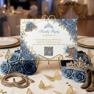 Westliche Blaue Rosen Goldenes Land Quinceañera RSVP Karte