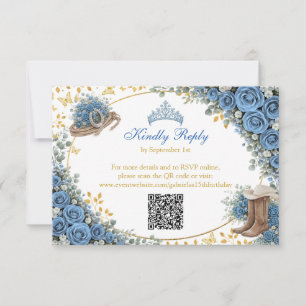 Westliche Blaue Rosen Goldenes Land Quinceañera RSVP Karte