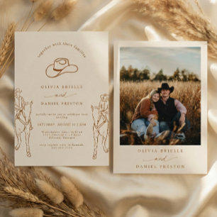 Westliche Boho-Pampasgras-Cowboy-Foto-Hochzeit Einladung