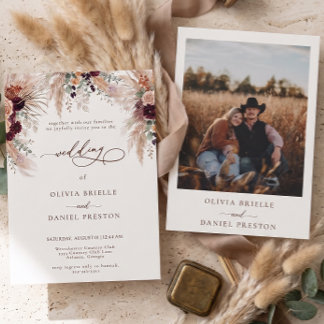 Westliche Boho-Pampasgras-Terrakotta-Foto-Hochzeit Einladung