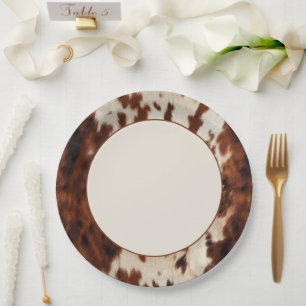 Westliche braune Creme-Kuhleder-Hochzeit Pappteller