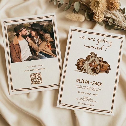 Westliche Country-Boho-Foto-QR-Code-Hochzeit Einladung