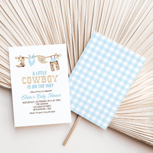 Westliche Cowboy-Blau-Karierte Babyparty-Einladung Einladung
