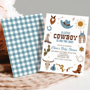 Westliche Cowboy-Blau-Karierte Babyparty-Einladung Einladung