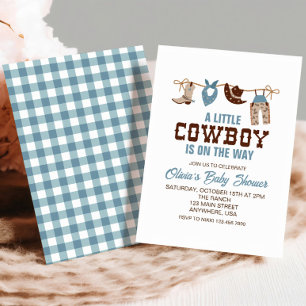Westliche Cowboy-Blau-Karierte Babyparty-Einladung Einladung