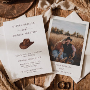 Westliche Cowboy-Hut-Minimalist-Hochzeit Einladung