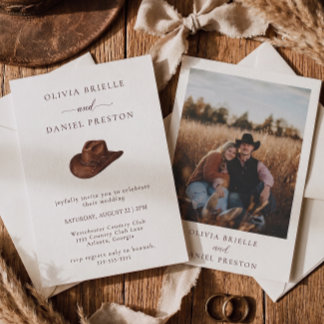 Westliche Cowboy-Hut-Minimalist-Hochzeit Einladung