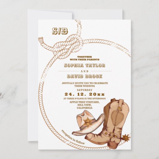 westliche Cowboy-Rustico-Hochzeit  Einladung (Vorderseite)