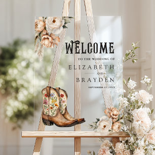 Westliche Cowboy-Stiefel Florale Hochzeitsbegrüßun Acrylschild