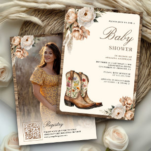 Westliche Cowboy-Stiefel Foto QR-Code Baby Shower Einladung