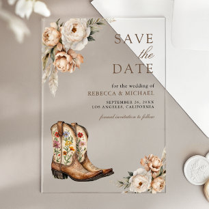 Westliche Cowboy-Stiefel Hochzeit Save the Date Acryleinladungen