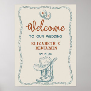 Westliche Cowboy-Stiefel Hufeisen Hochzeit Willkom Poster