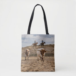 Westliche Cowboys mit Longhorn-Rindern Tasche