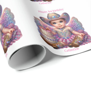 Westliche Cowgirl Erste Geburtstagskarte Benutzerd Geschenkpapier