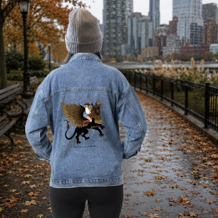 Westliche Cowgirl geflügelter Löwe Greif Fantasy R Jeansjacke