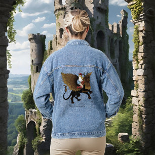 Westliche Cowgirl geflügelter Löwe Greif Fantasy R Jeansjacke