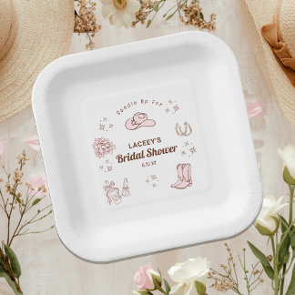 Westliche Cowgirl Handgezeichnete Hochzeitsdusche Pappteller