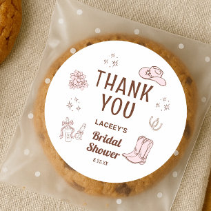Westliche Cowgirl Handgezeichnete Hochzeitsdusche Runder Aufkleber