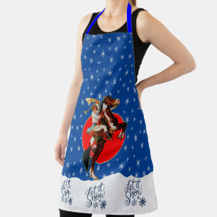 Westliche Cowgirl Pferd Bäumt Sich Winter Weihnach Schürze
