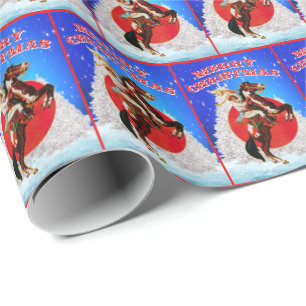 Westliche Cowgirl-Pferd-Winterlandschaft Frohe Wei Geschenkpapier