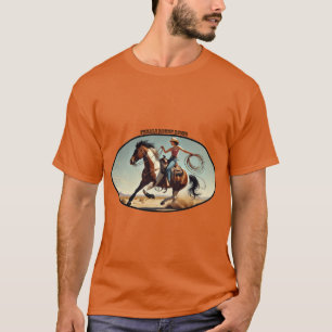 Westliche Frau Cowgirl auf einem Pferd mit einem S T-Shirt