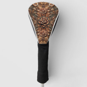 Westliche geprägte braune Blumenlederoptik Golf Headcover