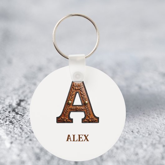 Westliche geprägte Lederinitialen-Monogramm A Schlüsselanhänger
