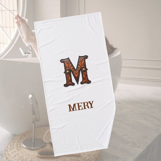 Westliche geprägte Lederinitialen-Monogramm M Badehandtuch
