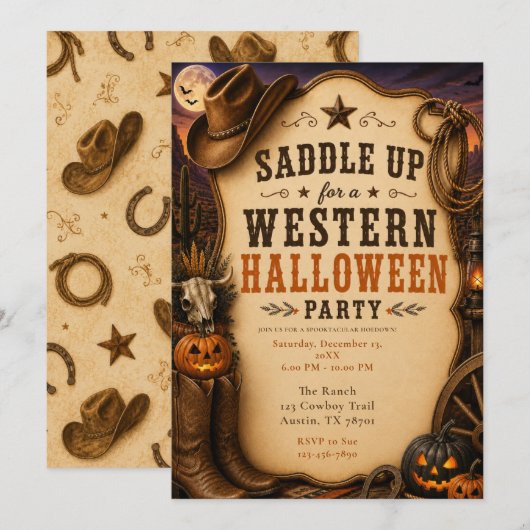 Westliche Halloween-Party Einladung (Vorne/Hinten)