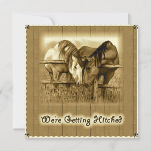 Westliche Hochzeit: Heiraten: Pferde, Sepia Einladung