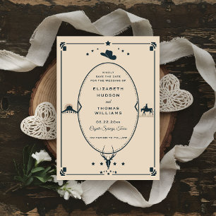 Westliche Hochzeit Vintage Cowboy Rustikaler Rahme Save The Date