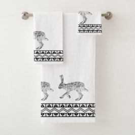 Westliche Jackkaninchen und geometrische Berge Badhandtuch Set