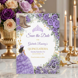 Westliche Lavendel-Rosen Golden Country Quinceañer Save The Date