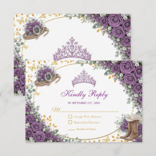 Westliche lila Rosen Goldenes Land Quinceañera RSVP Karte