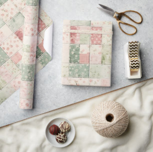Westliche Mint-Rosa-Blumen-Quiltmuster Geschenkpapier