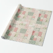 Westliche Mint-Rosa-Blumen-Quiltmuster Geschenkpapier (Ungerollt)