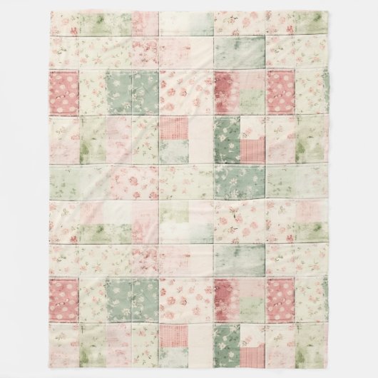 Westliche Minz-Rosa Blumen-Quiltmuster Fleecedecke (Vorderseite)
