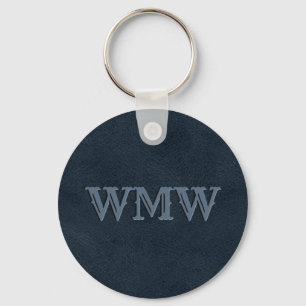 Westliche Monogramm Navy Blau Kunstleder Schlüsselanhänger