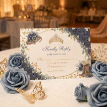 Westliche Navy-Blau-Rosen-Goldene-Country-Quinceañ