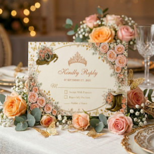 Westliche Pfirsichrosen Golden Country Quinceañera RSVP Karte