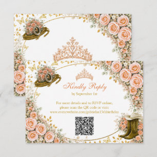 Westliche Pfirsichrosen Golden Country Quinceañera RSVP Karte