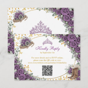 Westliche Purpurrosen Goldenes Land Quinceañera RSVP Karte